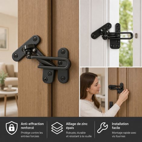 Chaine Anti-Effraction Noire Alliage de Zinc avec Vis 14 x 6.5 x 2.5 cm pour Porte d'Hotel (1/4)