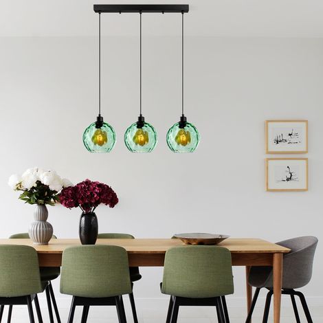 Lustre vert élégant, hauteur réglable 40-120 cm, corps en métal, 3 douilles E27, 70 x 20 x 120 cm, pour les espaces de vie modernes, IP20 (1/5)