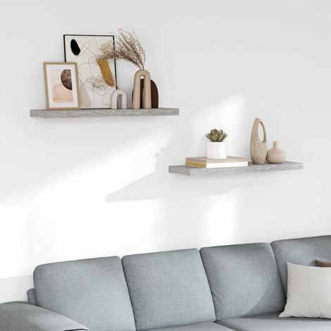 Schweberegale 2 Stk. Betongrau 80x23,5x3,8 cm MDF