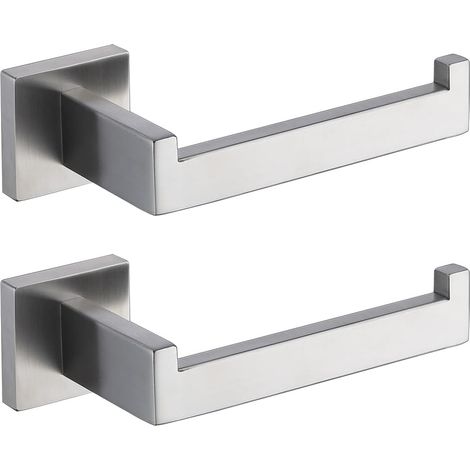 Soporte para papel higiénico de níquel cepillado (paquete de 2), dispensador de rollos de papel higiénico, gancho, montaje en pared para baños y cocinas, diseño cuadrado moderno (plateado) (1/5)