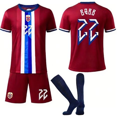 Norwegisches Fußballnationaltrikot für Kinder, Nr. 22 Bobb, Größe 24, Jugendfußballtrikot Nr. 22 Bobb (1/3)