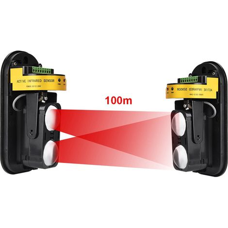 Alarme anti-intrusion à détecteur infrarouge extérieur longue portée, AC12-18V/DC12-24V, 100 m / 328,1 pi (1/5)