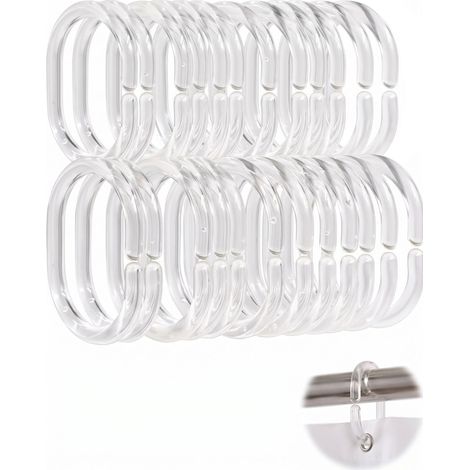Crochets Rideau Douche, Lot de 24 Anneaux Rideau en Forme de C, Plastiques Transparents, Glisse Silencieuse et Tenue Ferme Compatible Tringles Standard Salle de Bain (1/5)