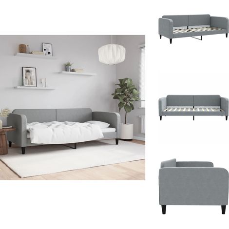 Lit de repos sans matelas gris clair 90x200 cm tissu - Lit Deux Places - Canapé Convertible - Lit Invité - Meuble Multifonctionnel - Mobilier Contemporain (1/5)