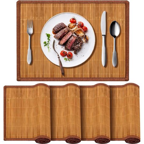 Lot de 4 sets de table lavables en bambou - 30 x 45 cm - Enroulables - Lavables - Résistants à la chaleur - Pour la cuisine