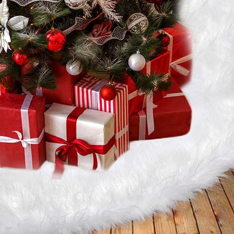 Cache Pied Sapin de Noel, Tapis Sapin Noel Blanc Rond Doux, Couvre-Pied de Sapin de Noël en Peluche pour la Decortion Sapin de Noel (1/5)