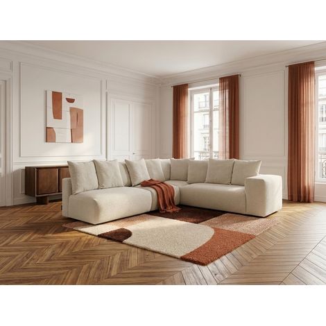 BOBOCHIC - Canapé d'angle fixe modulable VOLTAIRE avec 2 chauffeuses 2 places, 1 angle et 1 chauffeuse 1 place tissu chiné Angle droit Blanc (1/5)