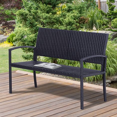 Outsunny 2-Sitzer-Gartenbank, gemütlich-eleganter Stil, 4-strängiges Kunstharzgeflecht, schwarze Rattanoptik