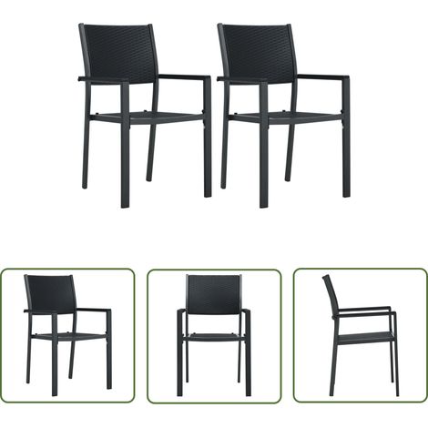 The Living Store Chaises de jardin lot de 2 Noir Plastique Aspect de rotin - Chaise De Jardin - Chaise Extérieure - Mobilier De Jardin - Design Rotin - Chaise En Plastique (1/5)