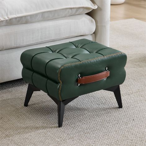 Repose-Pieds Portable en Cuir Vert - 43x33x30cm - Tabouret Bas avec Pieds Métal - Style Minimaliste et Luxueux - Vert (1/5)