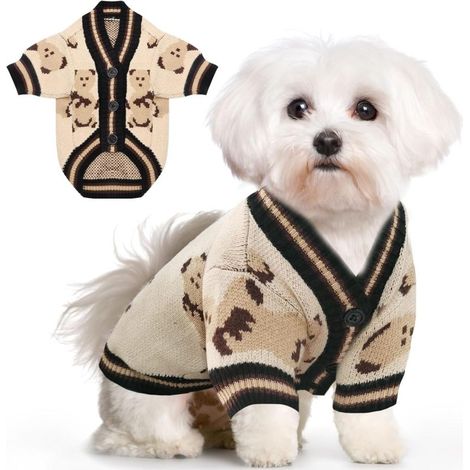 Pulls en maille pour chiens, chaud pour automne et hiver, motif ours (beige, M)