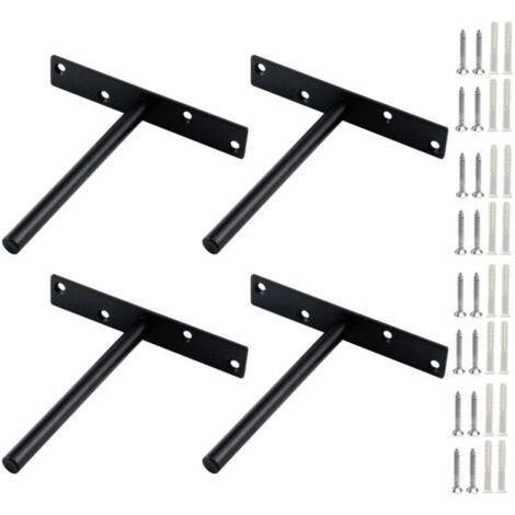 4 ensembles Support Étagère Invisible T Forme Équerres Fixation Murale Robustes pour Meuble Bibliothèque Cuisine Charge Lourde Acier Noir Durable (1/5)