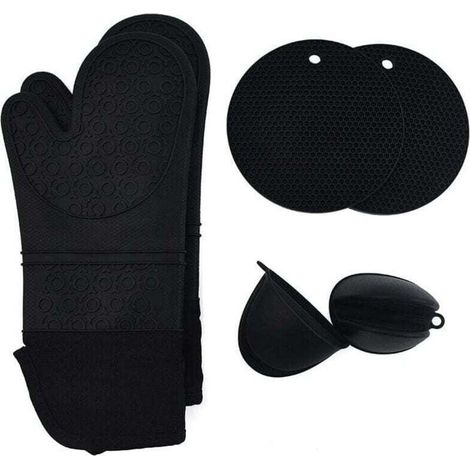 Ensemble de gants de cuisine, ensemble de 6 maniques, gants de cuisine en coton silicone. (1/4)