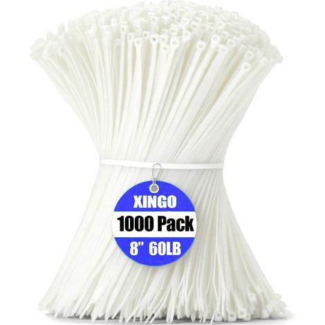 1000 pièces Colliers de Serrage professionnelles, Blanc-200mm x 4.8mm, Autobloquant, Attache Câble Résistant aux UV, Idéale pour l'intérieur et l'extérieur (1/4)
