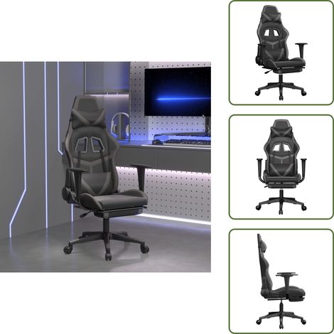 Silla de trabajo - vidaXL Silla gaming con reposapiés cuero sintético negro gris - Silla ergonómica