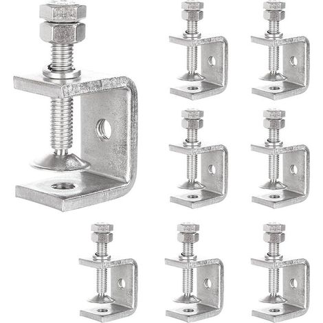 Juego de 8 abrazaderas en C de 30 mm en acero inoxidable 304C - Terminal de tornillo de 0-25 mm - Abrazadera de soporte de alta resistencia - Abrazadera de mesa plateada de alto rendimiento para carpi