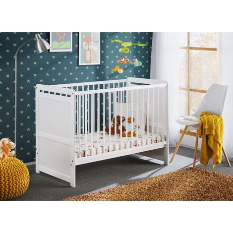 Lit pour bébé avec matelas - Tymek - L 124 x l 67 x H 56,90 cm - Blanc - Livraison gratuite
