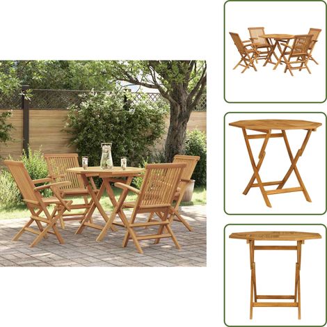 Salon de jardin 5 pcs Bois de teck massif - Salon De Jardin - Mobilier De Jardin - Set De Table - Table Et Chaises - Teck (1/5)