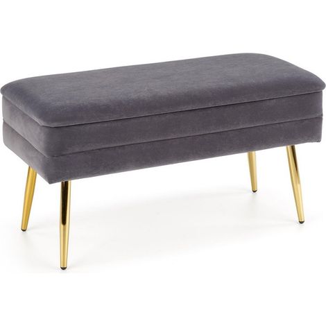 Banc en velours gris avec pieds en métal doré PATTY (1/5)