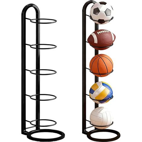 5 Tier Metal Ball Stand, Vertical Ball Rack, Removable Ball Holder, Ball Holder Standing, Sports Equipment Organiser for Basketball, Football, Volleyball, for Basketball Courts, Children's Room (1/5)
