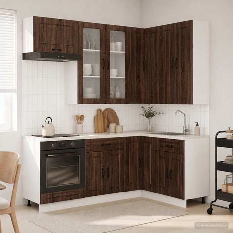 Ensemble de meubles de cuisine 8 pièces en bois d’ingénierie chêne brun - PANGIVO (1/5)