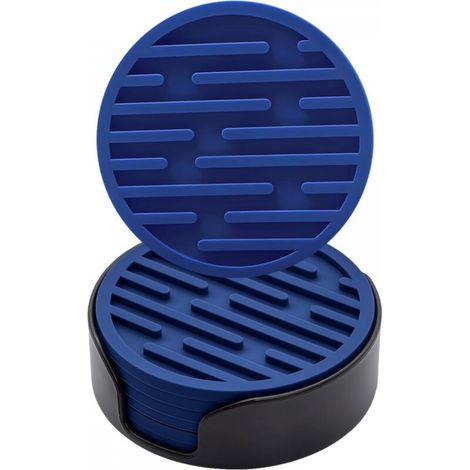 Lot de 6 sous-verres en silicone de 10 cm de diamètre (Bleu Marine) avec supports, sous-verres ronds antidérapants, adaptés aux mugs, sous-verres à boire (1/5)