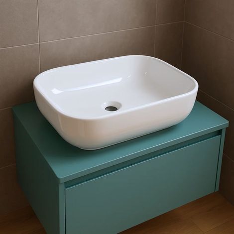 Lavabo da appoggio ceramica bianco rettangolare arredo bagno cm 45,5x32,5x13,5 finitura- lucido - confezione 1