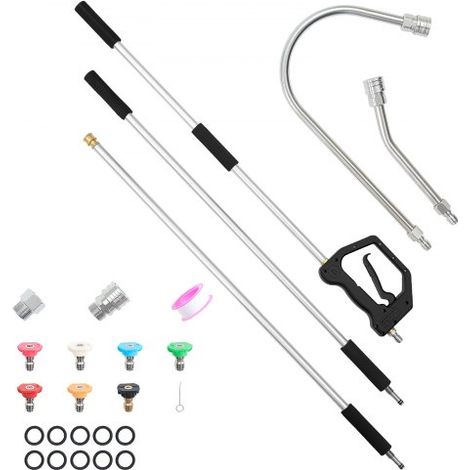 Varilla Telescópica para Hidrolavadora 3 Secciones 2,74 m, Juego de Varilla de Extensión para Hidrolavadora 4000 PSI con 7 Boquillas, Adaptador de Manguera, para Limpieza a Alta Presión (1/5)