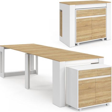 Table buffet extensible ORLANDO 14 personnes 285 cm bois blanc façon hêtre (1/5)