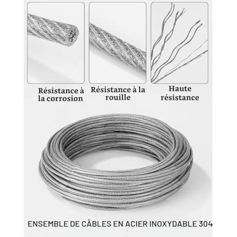 30m 3mm Corde en Acier Inoxydable 304, Cable Acier Suspendre Kit, fil à linge PVC Enrobage avec Tendeur Crochet, pour Corde à Linge, Cable Suspension Luminaire, Plante Grimpante, Rambarde (1/3)