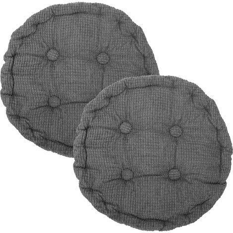 Lot 2 Coussins Chaise Ronds 40x40cm Gris Foncé, Épais, Salle à Manger/Jardin/Salon, Int/Ext