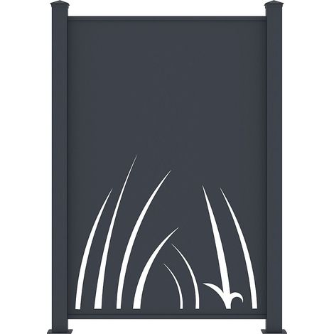 Clôture à poser en aluminium à motif végétal en découpe laser - Kit de départ - H164 x L118 cm - Anthracite - BRAMENO