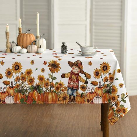 Herbstliche Tischdecke mit Sonnenblumen & Kürbissen 140x200 cm