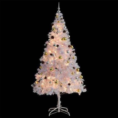 vidaXL Künstlicher Weihnachtsbaum mit Beleuchtung & Kugeln Weiß 210 cm (1/5)