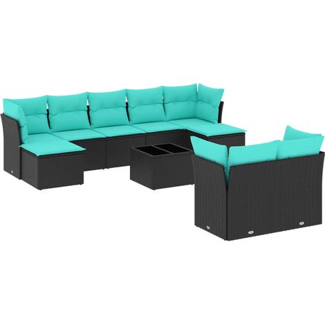 Maison Exclusive - 10-teiliges Gartensofa-Set mit Kissen, schwarz