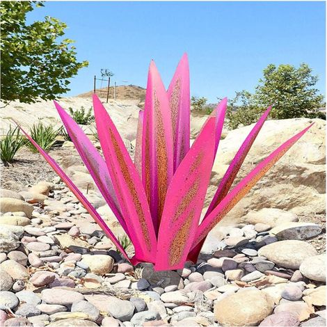 Sculpture Agave - En Fer Vieilli - Décoration Jardin et Intérieur - Hauteur 27 cm - Rose (1/3)