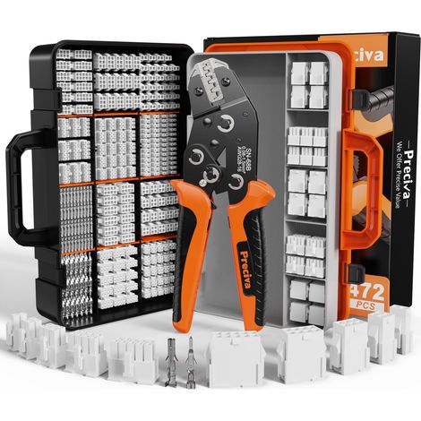 Kit Pince à Sertir, 0,08-1,5 mm²(AWG28-16) Pince et 472PCS de connecteurs électriques Mini-Fit JR (2/4/6/8/10 broches) pour Dupont, Molex, KF2510, JST-PH, XH, SYP, SM, VH, AMP/TE EI (1/5)