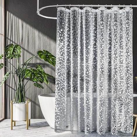 Rideau de douche transparent 183 x 183 cm, rideau de douche lesté en plastique imitation pavés 3D, 180 x 200 cm (1/5)