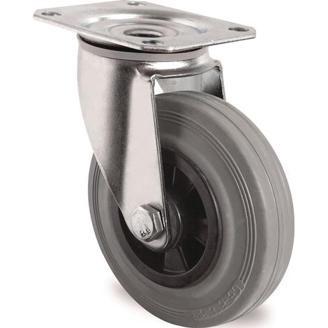 Rueda giratoria D.200mm Cap.205kg con placa Rodamiento de rodillos PP VG gris TECWERK (1/2)