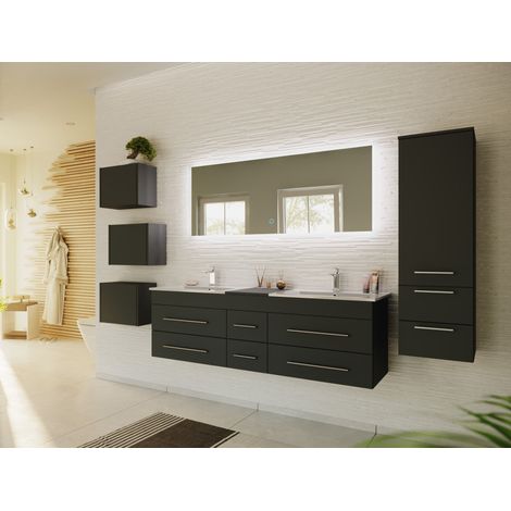 Badmöbelset Roma XL 4-teilig LED-Spiegel Seitenschrank 3er Boxen grafit (1/5)