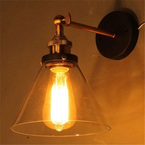 Lot de 2 appliques murales industrielles vintage – Style rétro verre transparent – Douille E27 – Idéales pour cave voûtée, couloir de service ou arrière-cuisine (1/5)