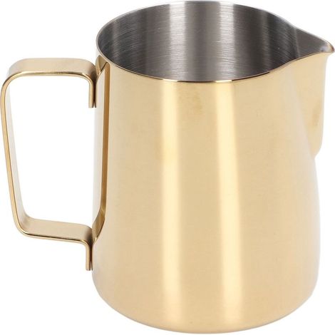 Pitcher à lait mousseux 350ml en acier inoxydable 304, bec verseur anti-gouttes et échelle graduée, finition dorée. (1/5)