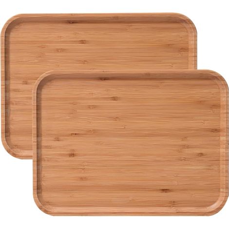 Plateau de Bambou, Grand Rectangulaire Ustensiles de Thé, Petit Déjeuner et Service pour Assiettes à Dessert et Collation (2 Pcs, 40 x 30 cm) (1/5)