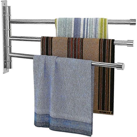 Porte-serviettes mural pivotant à 3 bras (180°), 34 cm, en acier inoxydable, pour salle de bain et cuisine, supporte jusqu'à 5 kg (1/5)