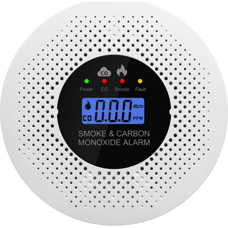 Detector 2 en 1 de humo y monóxido de carbono con respuesta rápida, pantalla LCD en tiempo real y alerta en el dormitorio.