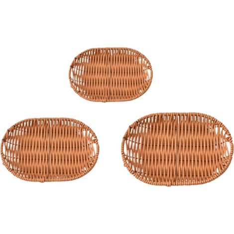 Ensemble de 3 paniers à apéritifs en imitation rotin avec assiette ovale et corbeille à fruits disponibles en trois tailles couleur bois naturel (1/5)