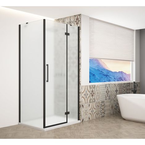 Paravent rectangulaire TRINITY BLACK 800x800mm entrée d'angle, verre mat, droite (1/4)