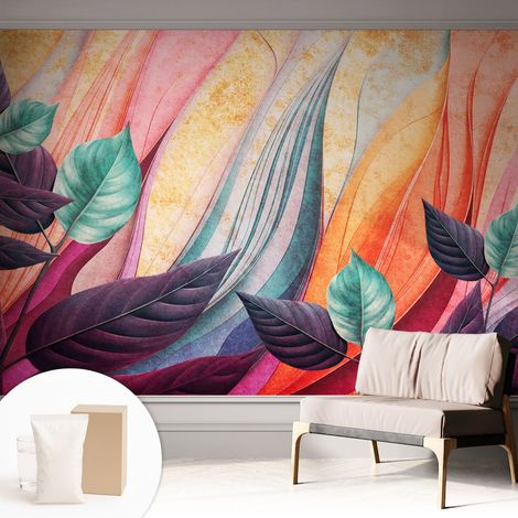Fototapete Vliestapete mit Kleber - modern Wohnzimmer - Wanddekoration - einfach anzubringen Abstrakte Blätter 312x219 cm (1/5)