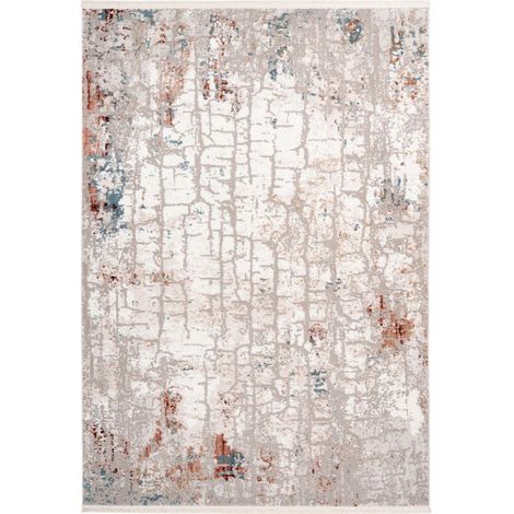 Tapis Vintage à Franges "Akropolis I" Gris & Rose 160 x 230 cm (1/4)
