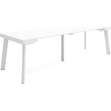Skraut Home - Table console extensible, Console meuble, 260, Pour 12 personnes, Pieds en bois, Style moderne, Blanc (1/5)